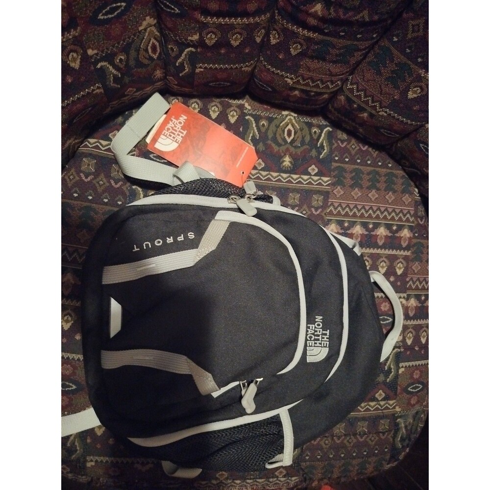 New The North Face Sprout Mini Tiny Kids Backpack Black Gray Zipper Pockets NWT